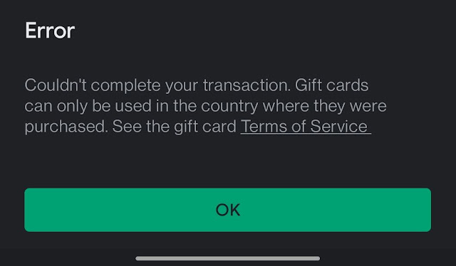مناقشة مشكلة (تعذر إكمال معاملتك ، لا يمكن استخدام بطاقات الهدايا إلا في البلد الذي تم شراؤها منه) وإليكم الحلول
