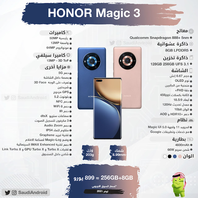 انفوجرافيك : مواصفات & مميزات هاتف هونر ماجيك 3 Honor Magic 3