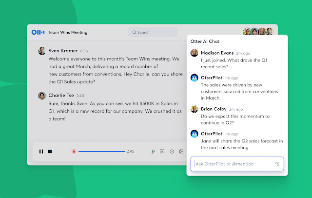 Otter Chat هو روبوت محادثة يعمل بالذكاء الاصطناعي مصمم خصيصًا لاجتماعات العمل