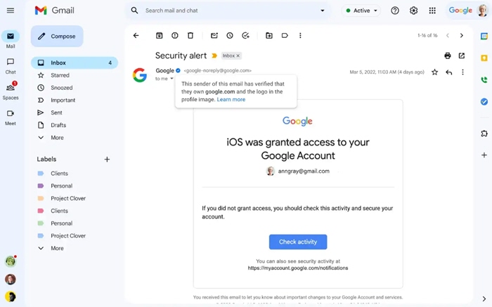 كشف أحدث تقرير صادر عن موقع "9to5google" بأن تطبيق جيميل "Gmail" يضيف ميزة العلامة الزرقاء للتحقق من المرسلين على هواتف أندرويد وiOS، بعد أن تم تقديمها لأول مرة على نسخة الويب العام الماضي 2023. 